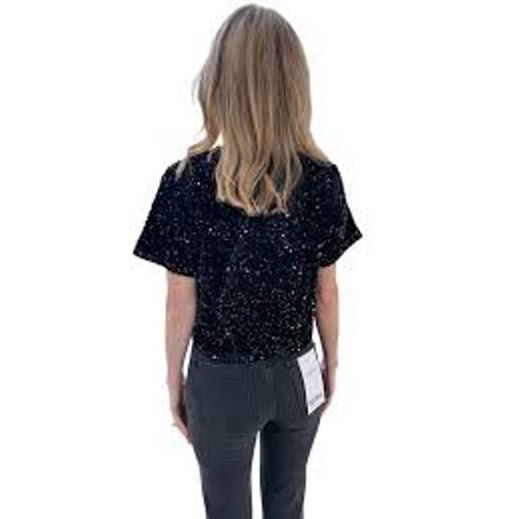 STEVE MADDEN Cressa Sequin Top in Black BO405317 NEW NWT Large L - Picture 2 of 12